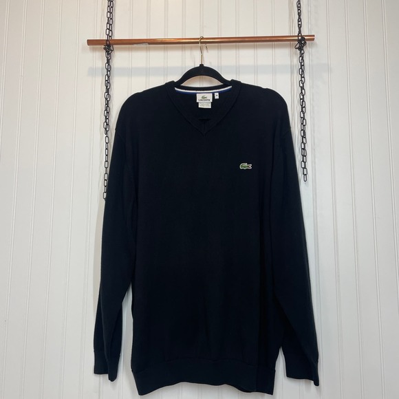 Lacoste Other - Lacoste Men’s Black V-Neck Cotton Pullover Sweater Plus Size 3XL XXXL